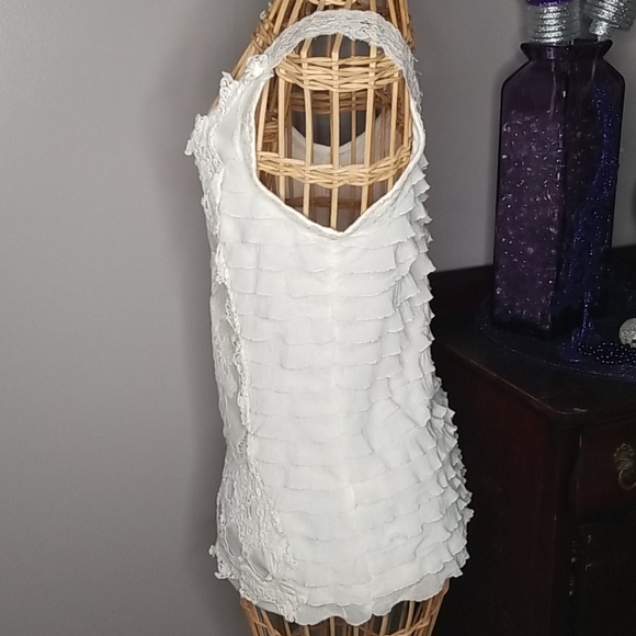 Charlotte Russe Small White Crochet Lace and Ruffles Tank Top - Picture 2 of 7